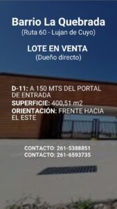 LOTE 400mt2 EN VENTA