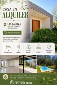 Casa en alquiler Córdoba 3 dormitorios barrio cerrado