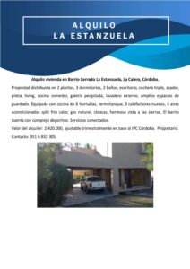 Alquiler La Estanzuela, La Calera, Córdoba
