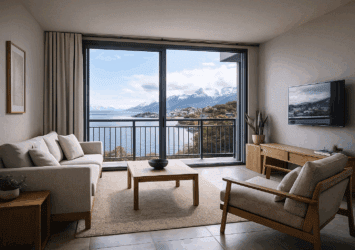 Departamento en Ushuaia con balcon y vista parcial al canal